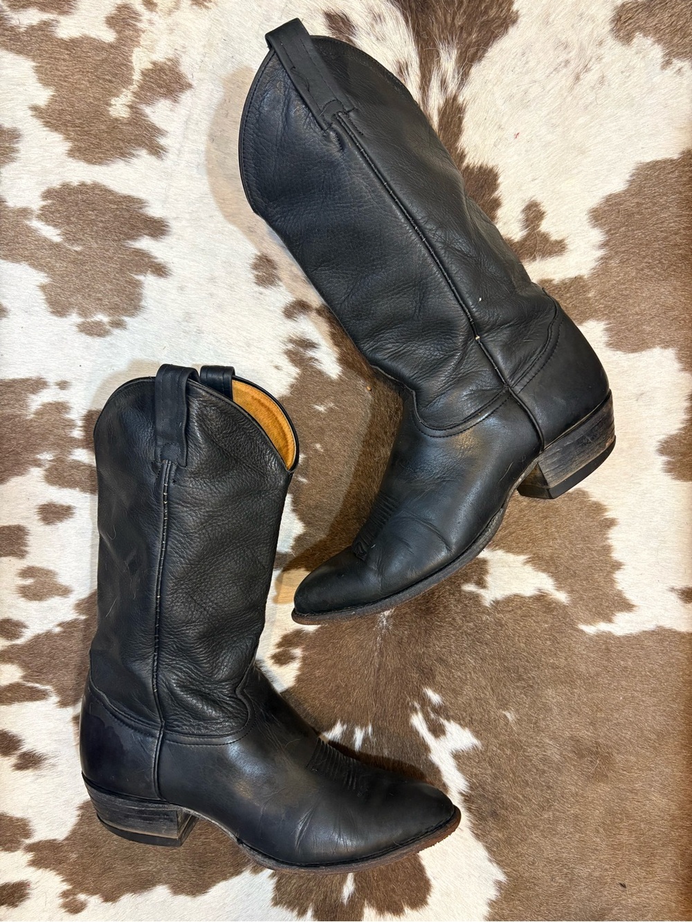 Tony Lama Black Leather Western Cowboy Boots 9 1/2 D